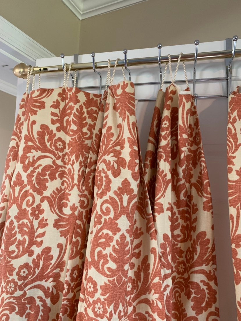 Dark rust Curtain panels in acanthus and medallion pattern. Etsy