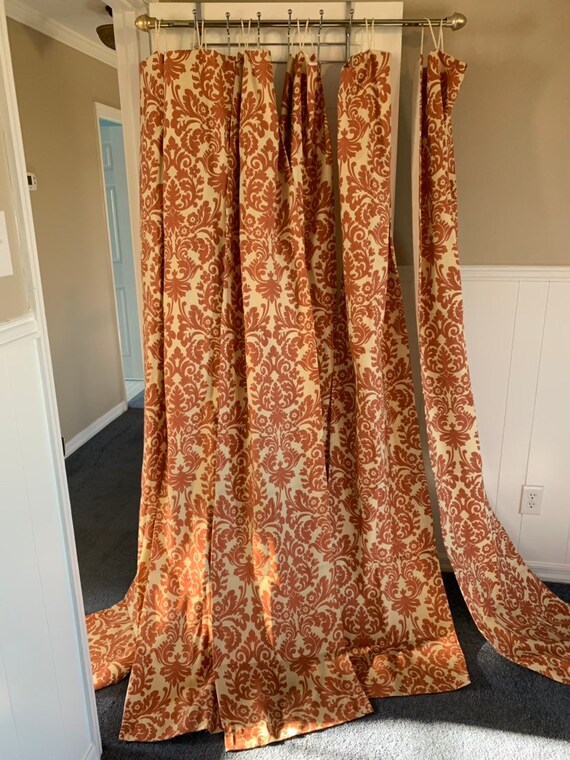 Dark Rust Curtain Panels In Acanthus And Medallion Pattern Etsy
