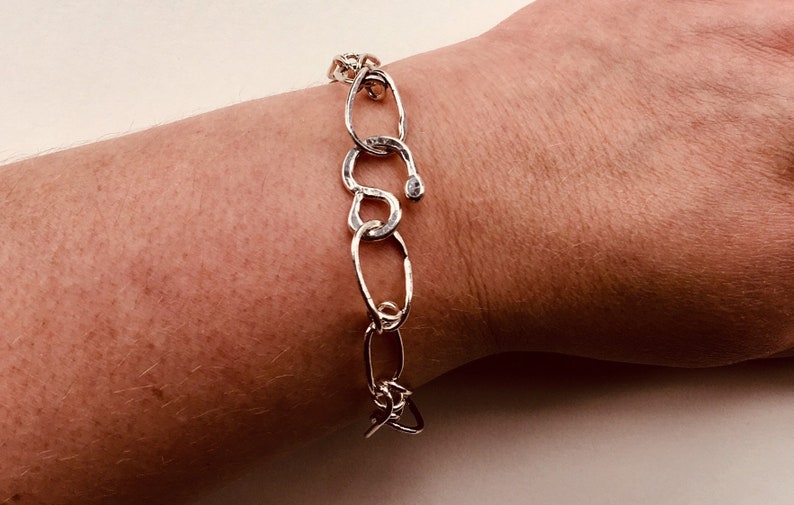 Bracelet large dainty links vintage hook closure sterling silver