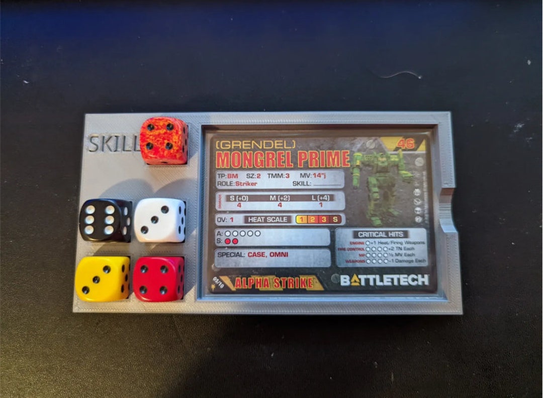 Battletech Alpha Strike Card & Dice Holder 3D Printed Organizer for