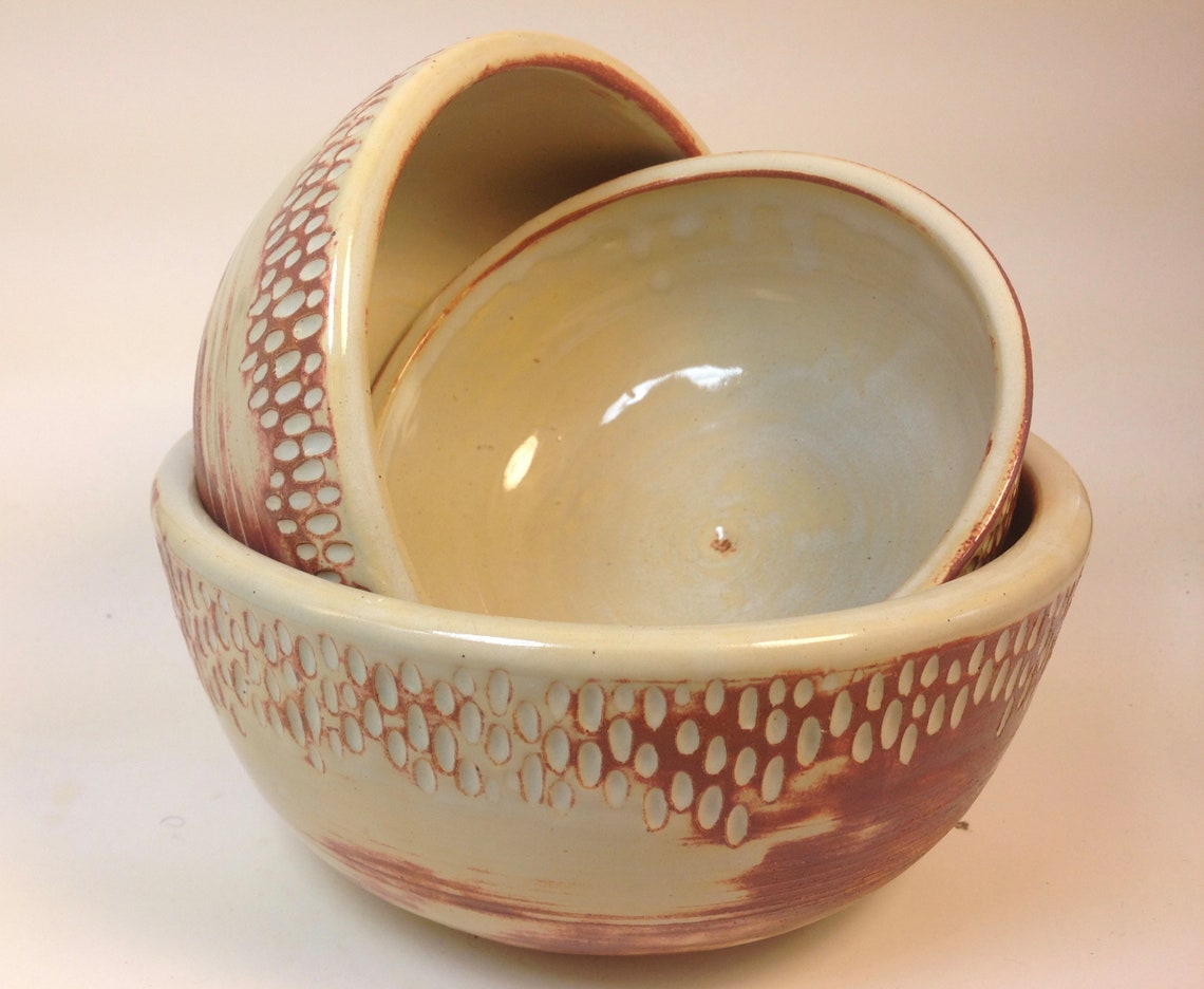 Set of 3 Nesting Bowls // Ceramic Mixing Bowls // White and Etsy