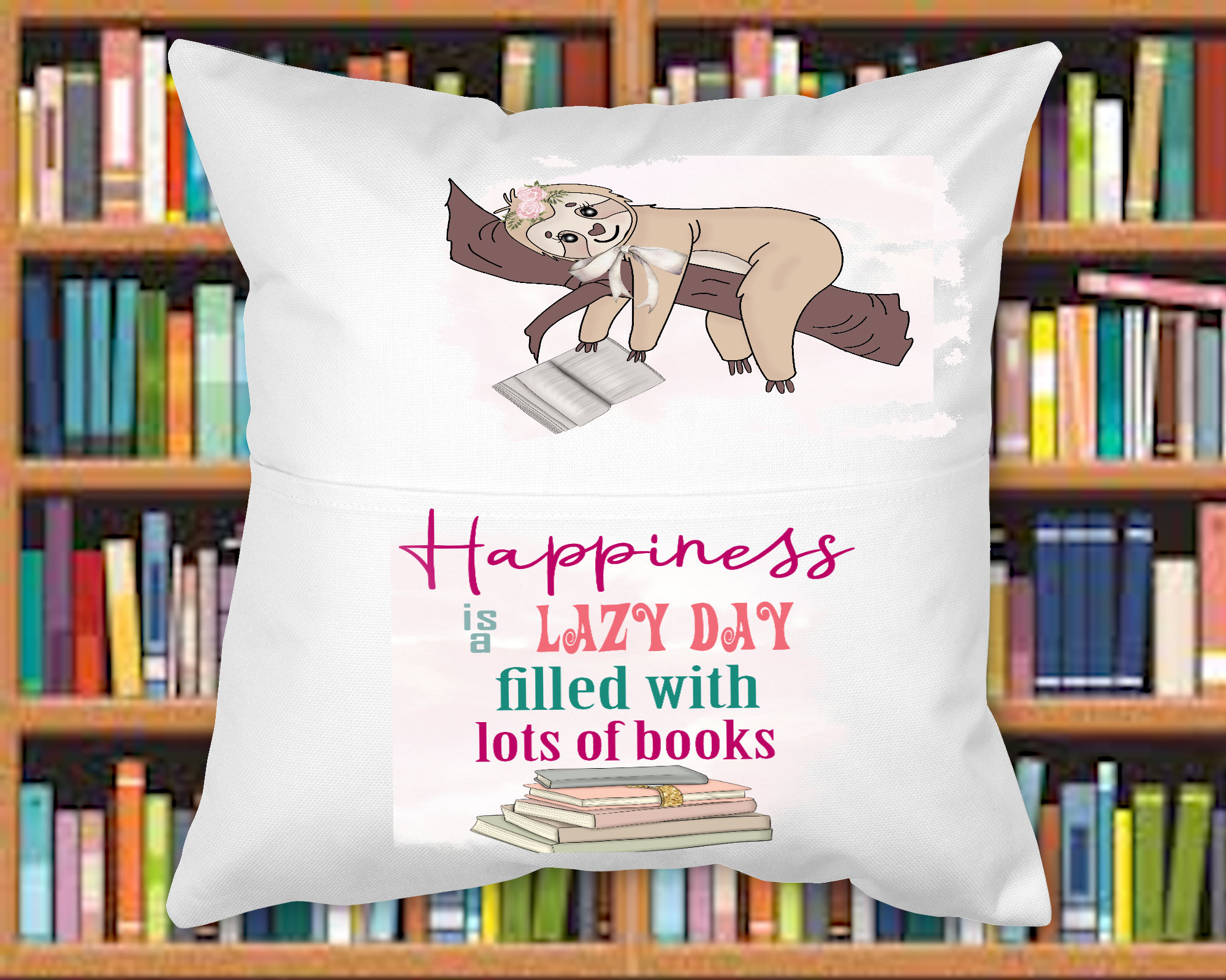 Sloth Pocket Pillow: Book Lover Gift, Personalized Reading Pillow