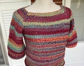 Handmade crochet crop off shoulder sweater, crochet multicolor jumper, cold shoulder, square neck, handmade xtra small to small size 0-4 top