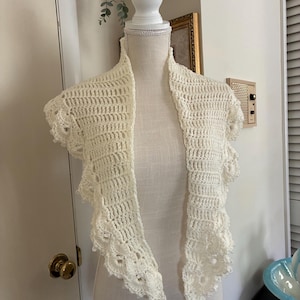 handmade crochet lacy shawlette, mother of the bride ivory shoulder wrap, lightweight shawl for any occasion, knit shawl shells versatile