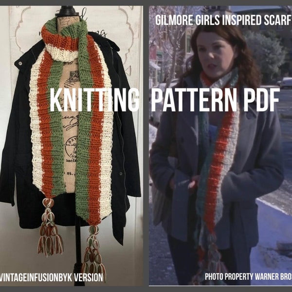 Lorelai Gilmore Scarf Knitting PATTERN, INSPIRED, PDF file with Video Instruction for Macrame Style Tassels, Gilmore Girls Gifts, Fans,