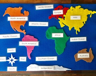 Continents Felt Map with Labels