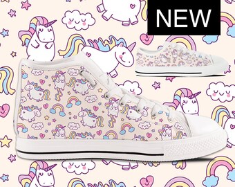 Unicorn Converse Style Custom High Tops Unicorn Shoes with Unicorns with Rainbows Womens & Kids