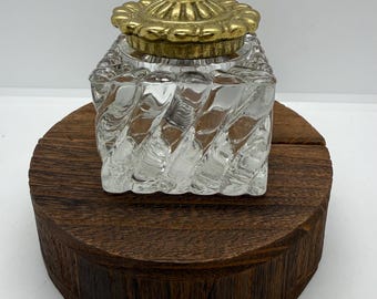 Vintage Crystal and Brass Inkwell by Viginia Metalcrafters Desk Decor Writing Accessories