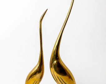 Vintage Brass Mid Century Modern Pair of Heron Bird Statues Home Decor