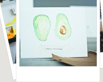 Avocado Card, Foodie Card, Hand Painted Card