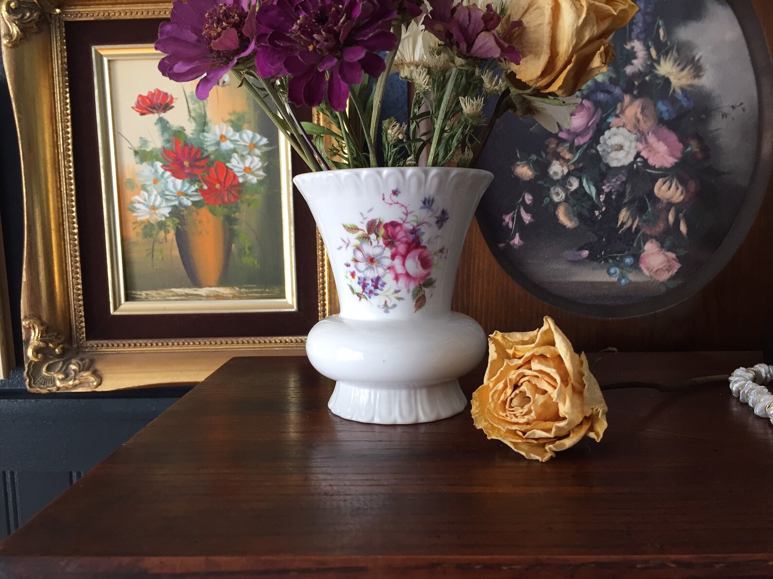 Vintage Flower Vase White Ceramic with Printed Flowers Etsy