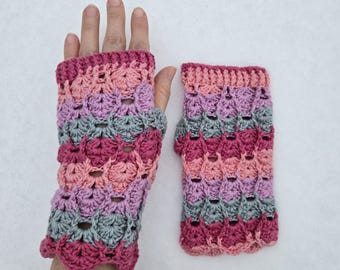 Handmade Crochet Fingerless Mittens, Cottagecore Arm Warmers