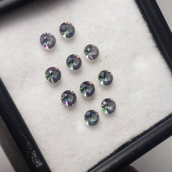 Lot of 10 mystic Quartz 3mm round facets.  Multi color accents. Small  Metaphysical. Jewlery making supplies. Gift ideas.