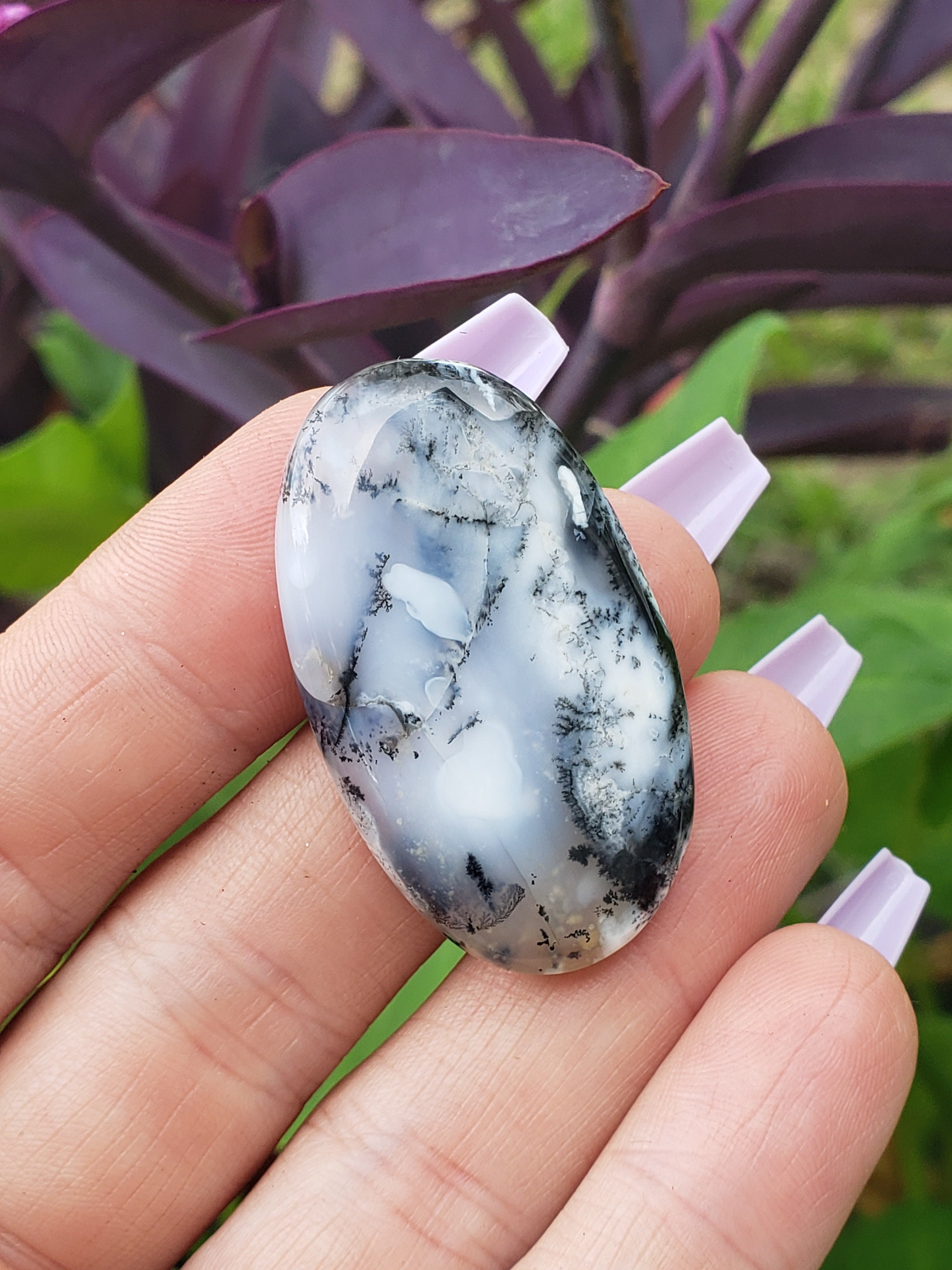 Dendritic opal Cabochon oval 41mm x 23.8mm 10.3grams  Black and white. Jewlery making supplies. Loose cabochons. Metaphysical