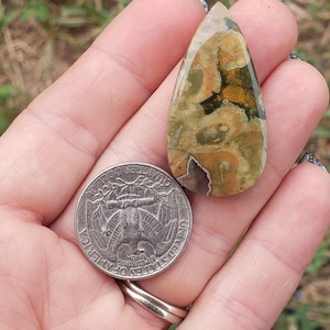 Rainforest Jasper Cabochon. Medium Teardrop. 39mm x 20mm 6.8grams. Jewlery supplies. Loose cabachons. Metaphysical green orange