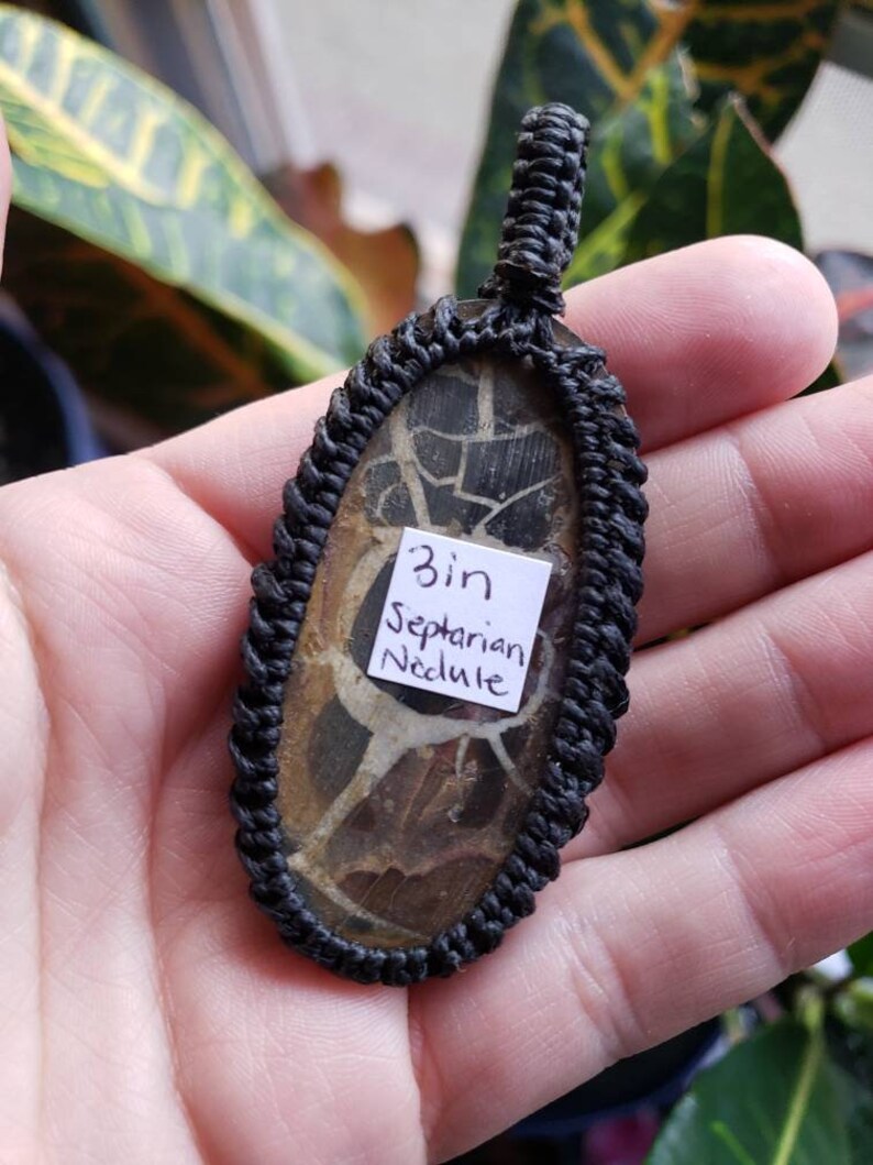 Gift idea necklace jewlery Handmade Macrame Pendant Gorgeous septarian nodule cabochon 3 statement piece