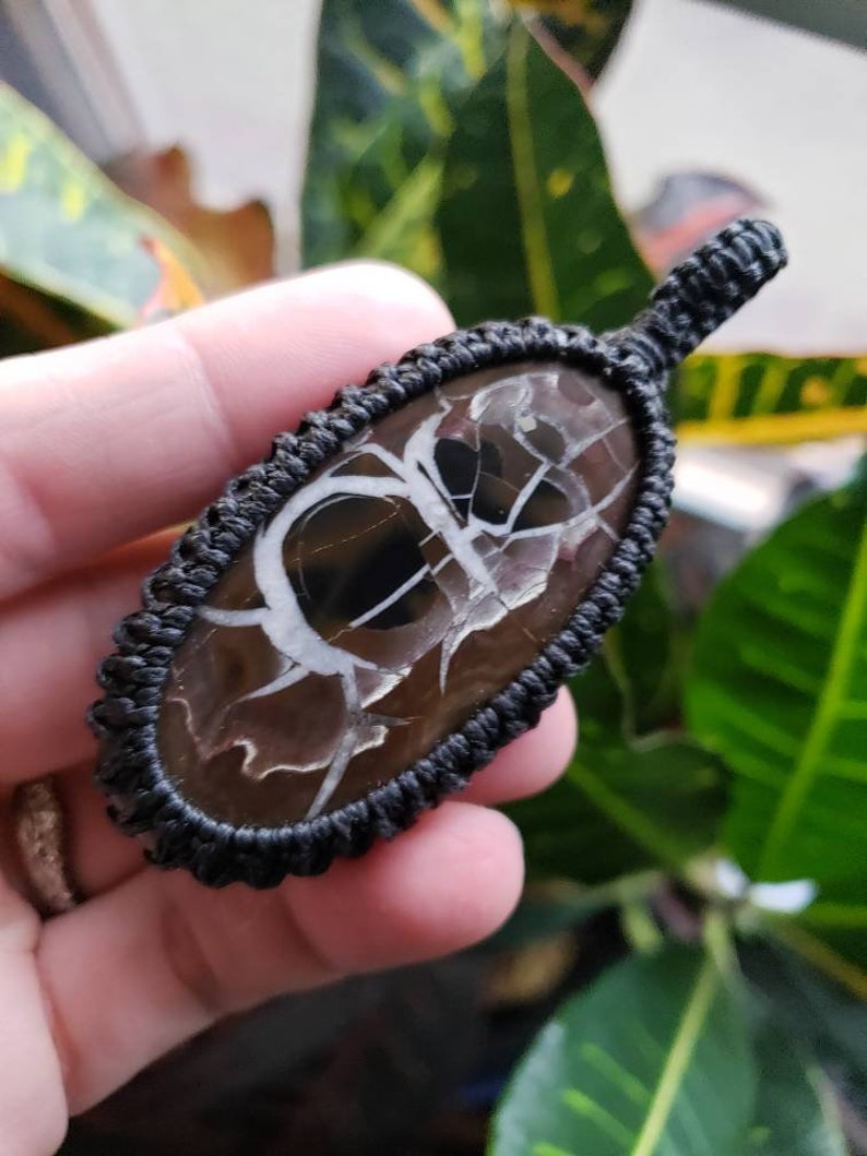 Gift idea necklace jewlery Handmade Macrame Pendant Gorgeous septarian nodule cabochon 3 statement piece