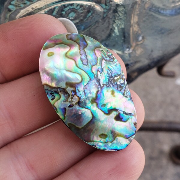 Flashy  Abalone Doublet Cabochon. Freeform 36mm x 24mm. 9.4grams Jewlery making  supplies. Cabochon. Metaphysical. Blue, green.