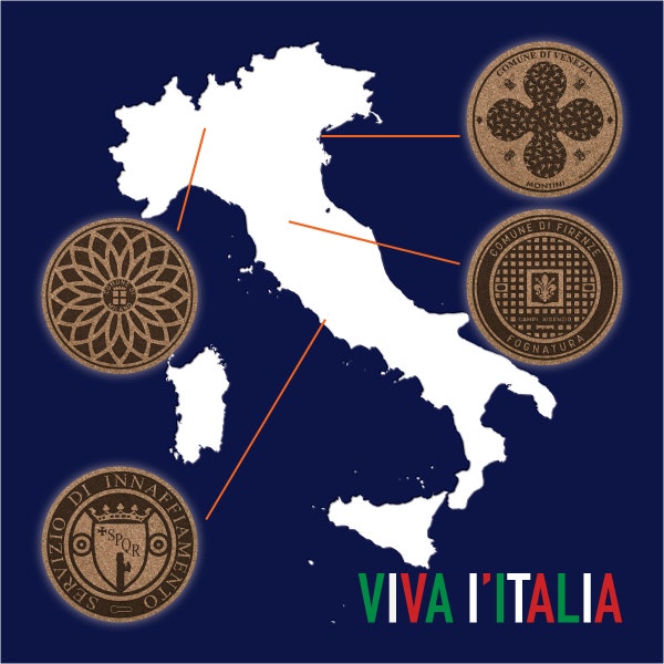 Manhole Cover Coasters-Vivia l'talia: Roma, Venice, Florence & Milano. Free Shipping within the USA