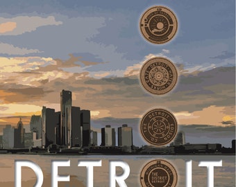 Detroit: Manhole cover Coasters-The Motor City. Unique Gift! Hand-drawn and Handmade