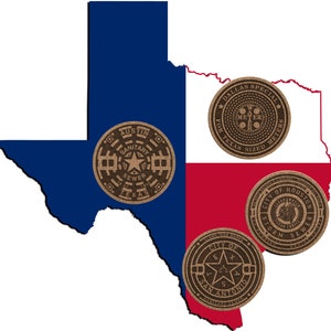 Manhole Cover Coasters-Texas The Lone Star State-Austin, Dallas, Houston & San Antonio