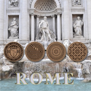 Rome: Manhole Cover Coasters-The Eternal City. Regalo Unico! Hand-drawn and Handmade