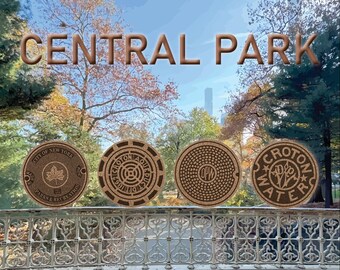 NYC Central Park: Manhole Cover Coasters-Oldest covers in New York City. Hand-drawn and Handmade