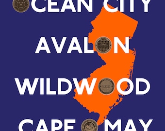 Jersey Shore: Kanaldeckel Untersetzer-Ocean City, Avalon, Wildwood & Cape May. Einzigartiges Geschenk! Handgezeichnet und Handgemacht