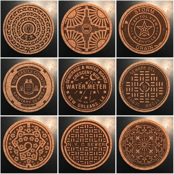 Manhole Cover Cork Trivet: Naha to Nashville to New Orleans to  NYC to Ooakland to Ocean City to Odense