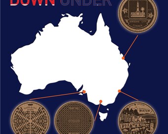 Australia: Manhole cover Coasters- Adelaide, Brisbane, Melbourne and Sydney-Down Under! Hand-drawn and Handmade.