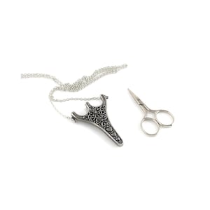 Antique Reproduction Filigree Heart Chatelaine with Scissors