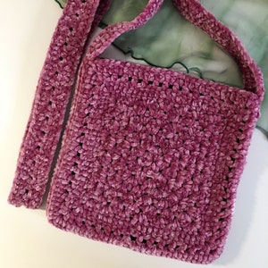 Crushed Velvet Granny Square Shoulder Bag, Rose or Gray