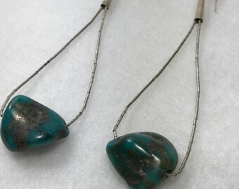 Bisbee Turquoise Nugget Sterling Silver Dangle Earrings