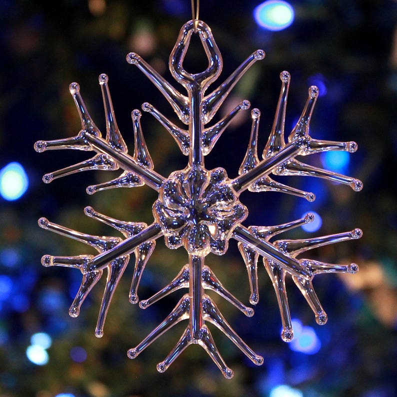 Handmade Clear Glass Snowflake Ornament straight tip design image 2