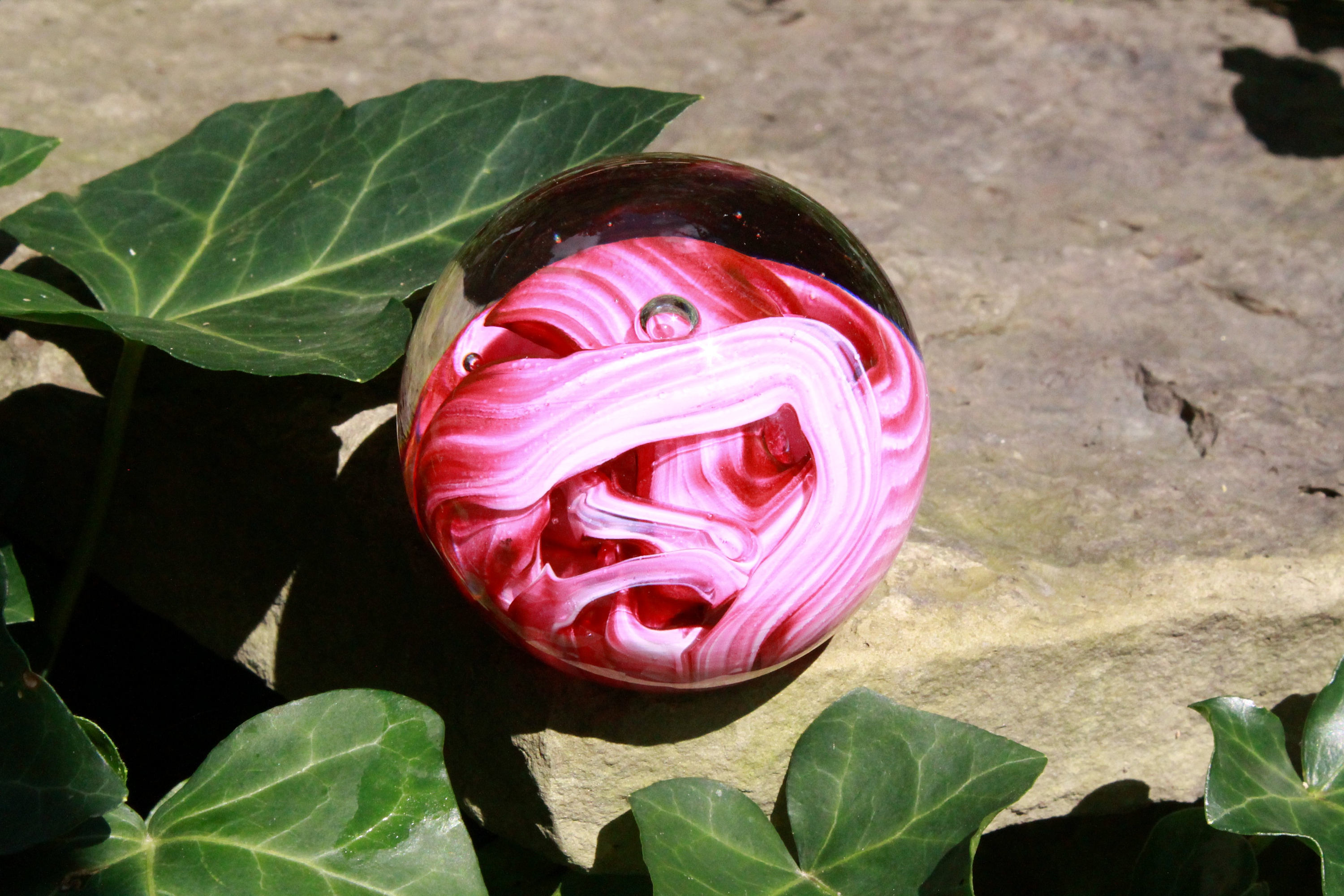 Ruby Paperweight Handmade Glass Paperweight Ruby Red and White Swirls With Center Bubble ...