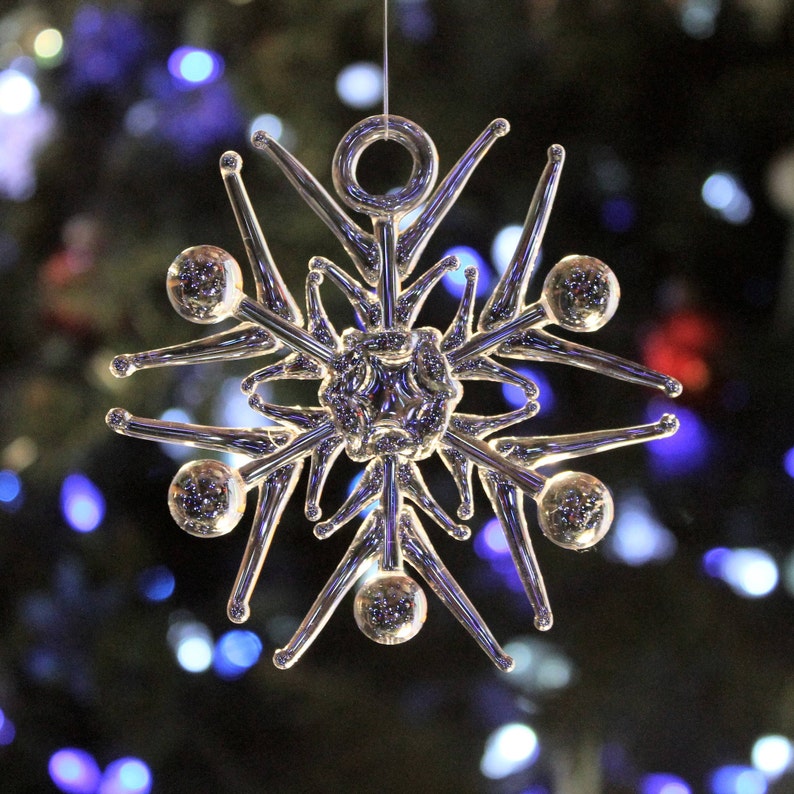 Handmade Clear Glass Snowflake Ornament Round Ball Tip Etsy