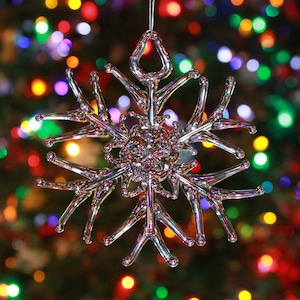 Handmade Clear Glass Snowflake Ornament straight tip design image 1