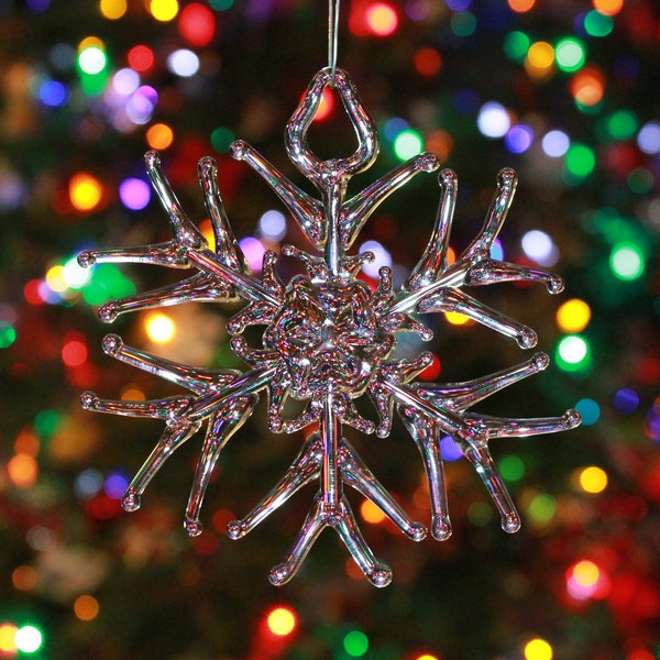 Handmade Clear Glass Snowflake Ornament ~ straight tip design~
