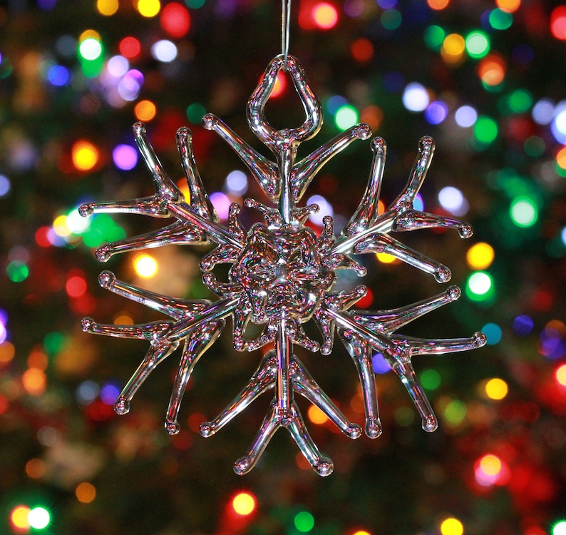 Handmade Clear Glass Snowflake Ornament straight tip design image 1