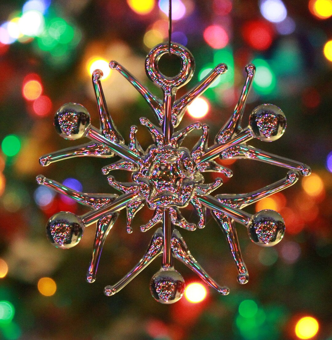 Handmade Clear Glass Snowflake Ornament Round Ball Tip Design Etsy