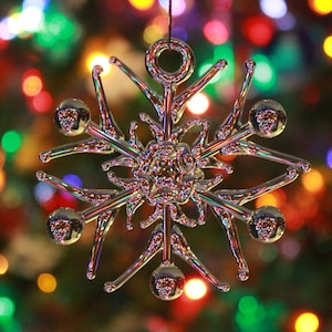 Handmade Clear Glass Snowflake Ornament ~ round ball tip design ~