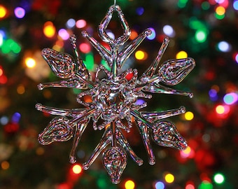 Handmade Clear Glass Snowflake Ornament ~ flame tip design~
