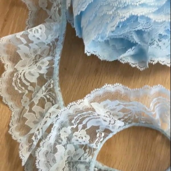 Baby Blue Ruffled Lace | Gathered Decorative Lace Trim for Costumes, Doll Dresses, Party Favors, Card-making - 2 yds