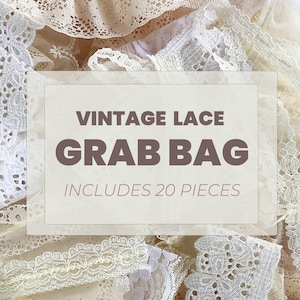 Vintage Lace Grab Bag for Junk Journaling & Scrap Booking, Vintage Fabric Scraps for Crafts and Sewing, Journal Border and Trim - 20 Pieces