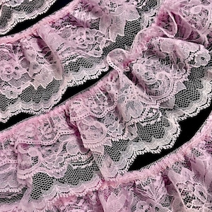 Light Pink Ruffled Lace, 3 inch lace, 3 tier lace trim, Clothing, Costumes, Decorative Lace, Doll Clothes, Scrapbooking, Collage, 2 YARDS