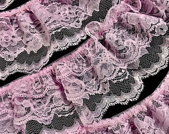 Light Pink Ruffled Lace, 3 inch lace, 3 tier lace trim, Clothing, Costumes, Decorative Lace, Doll Clothes, Scrapbooking, Collage, 2 YARDS