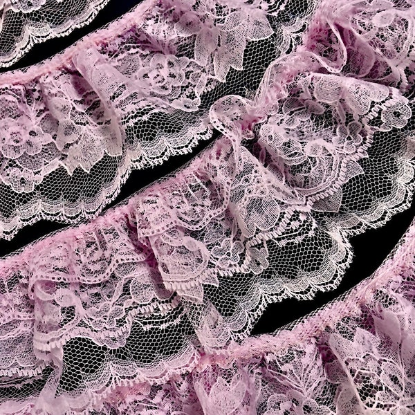 Light Pink Ruffled Lace, 3 inch lace, 3 tier lace trim, Clothing, Costumes, Decorative Lace, Doll Clothes, Scrapbooking, Collage, 2 YARDS