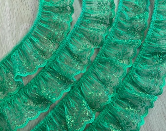 Sparkle Green Ruffled Lace, Sewing Notions, Christmas Ornament DIY, Tree Skirt Supplies, Dressmaking, Craft Supplies, 2 YARDs