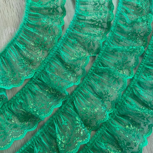 Sparkle Green Ruffled Lace, Sewing Notions, Christmas Ornament DIY, Tree Skirt Supplies, Dressmaking, Craft Supplies, 2 YARDs