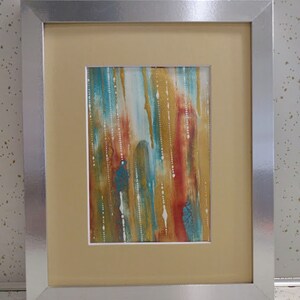 Champagne Dream, 8x10 Abstract Turquoise and Orange, Frame with Matte
